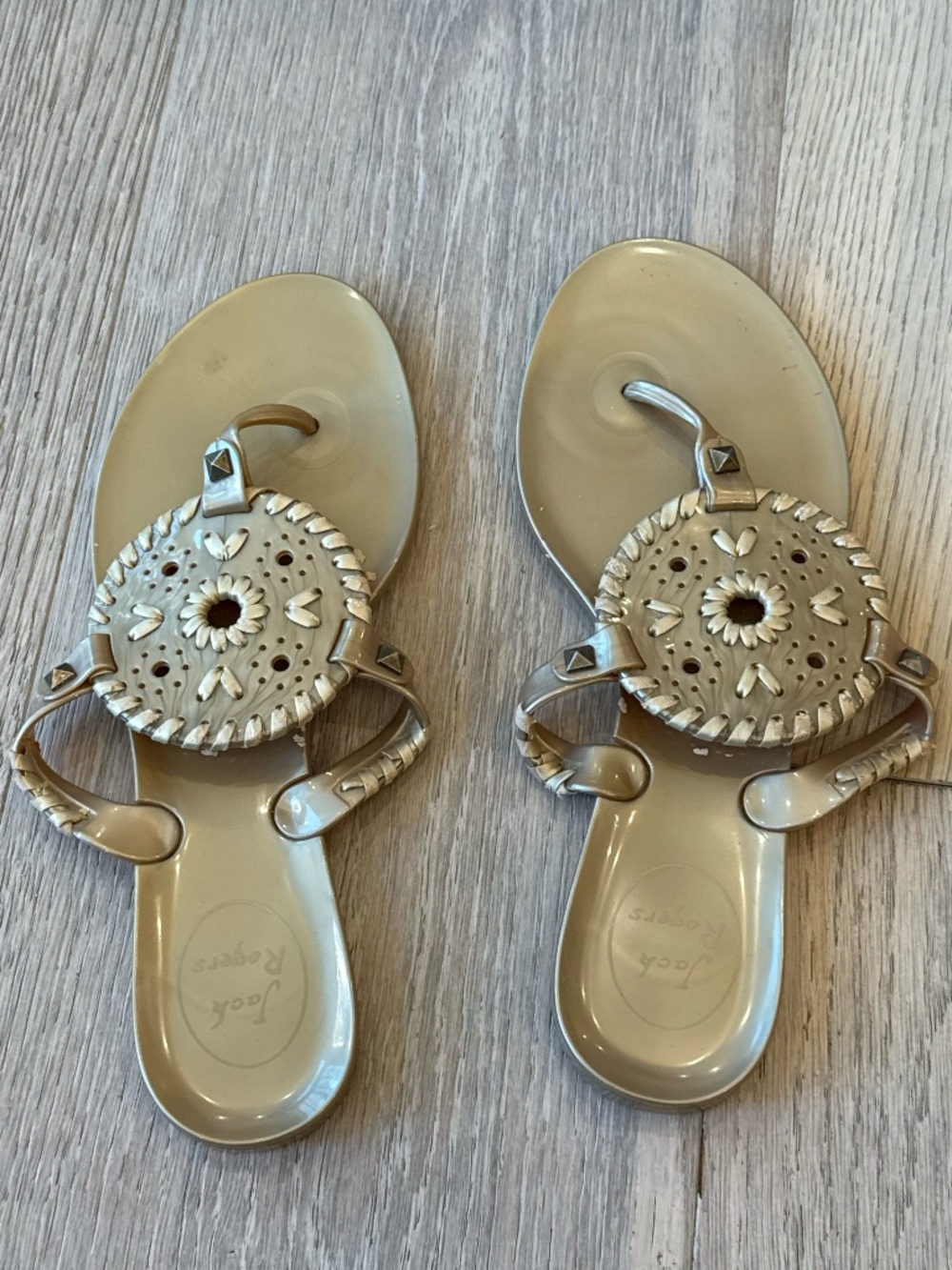 Jack Rogers Georgica Jelly Flip Flops Taupe Greige Size 7 Studded Sandals
